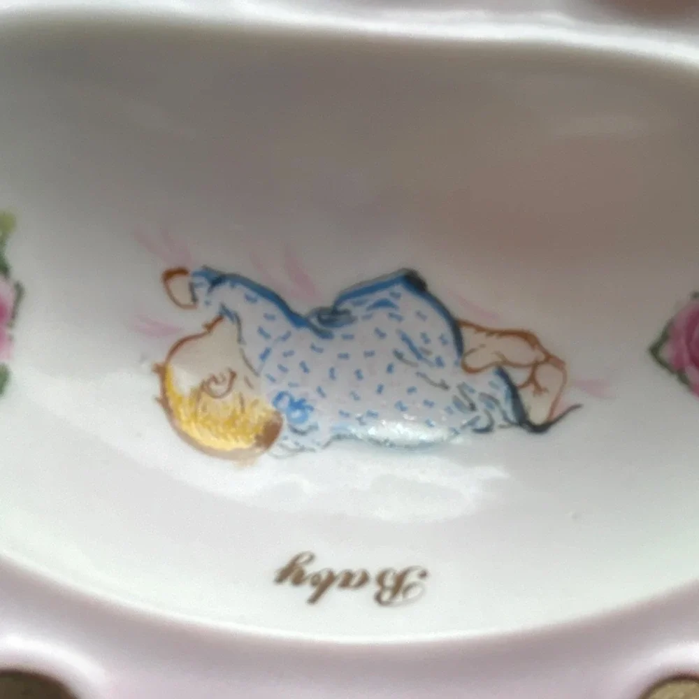 Viletta Fine China Baby Trinket Bowl Pink Gold Trim Sleeping Baby Roseburg OR